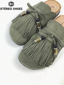 Women's Casual Flat Sandals, Outdoor Slippers, Adorned With Tassels And Beads, Suitable For Daily Commutes And For Spring And Autumn Holiday Outfits. - màu xanh lá - Xem 6