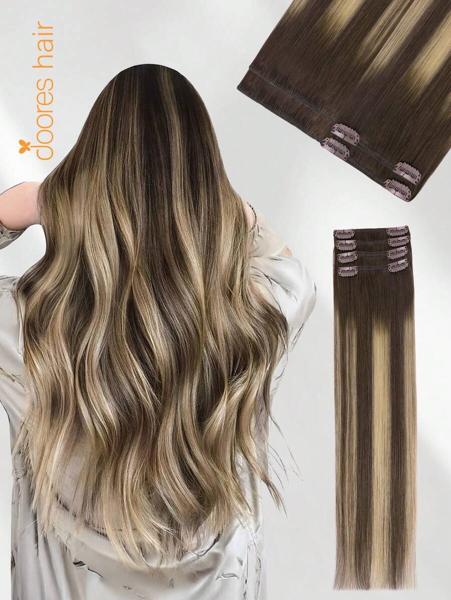 Bộ 4 kẹp tóc nối DOORES thẳng, 100% tóc thật tự nhiên, tóc nối nguyên chất, kiểu dệt đôi, kẹp tóc vô hình và mềm mại, dành cho tóc mỏng, phù hợp cho cả nam và nữ, sử dụng hàng ngày, dễ dàng gắn nhanh chóng chỉ trong 3 phút, kẹp tóc nối liền mạch. - S4/26/4 - Xem 1