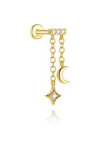 1 pieza Pendiente de oreja tipo cuff de plata de ley 925 con cadena y pendiente de diamante, pendiente para cartílago de la oreja, pendiente para lóbulo de la oreja, pendiente tipo cuff para mujeres - Dorado - Ver 27