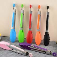 1/2pcs Multi-Functional Food Clip Kitchen Tool, Stainless Steel Non-Slip Clamp Design, Durable Rust-Proof, Can Directly Contact Food. Easy To Clean, Suitable For Cooking, Heating Bread, Hot Pot Cooking, Salad Making, Barbecue And Buffet Service - Multicolor - View 3