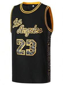Atonmore 23# Black Embroidered Sleeveless Basketball Jersey, Casual Sports Shirt For Men - Black - View 2
