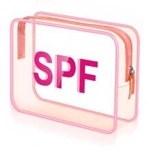 Spf Clear Makeup Bag 9.5" X 7" X 3.5" Pink Beach Pouch Large Waterproof Travel Toiletry Cosmetic Bag PVC Transparent Zippered Organizer For Women Girl Summer - Pink - View 1