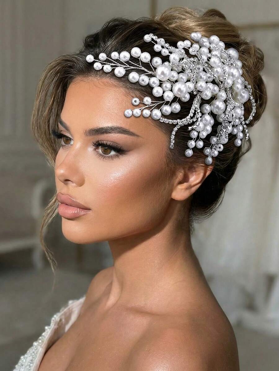 Elegant Faux Pearl Bridal Head Piece Shiny Women's Headwear Suitable For Wedding Party