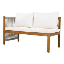 Garden Furniture Set, Corner Sofa + Coffee Table, Acacia Frame And Top, Rope Weave, Beige - Beige - View 7