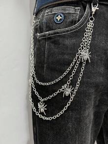 1pc Gothic Punk Style Pants Chain With Spider & Skull Pendant, Suitable For Men & Women To Pair With Jeans, Casual Pants, Daily Wear And Street Party - Silver - View 11