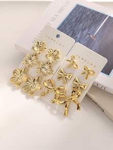 Set de 6/12 piezas de aretes de moda, adecuados para uso diario y vacaciones, hechos de resina ABS con tecnología UV anti-desteñido - Dorado - Ver 4