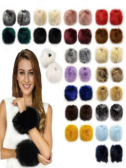 D EXCEED 1/2/3/7 Cặp ống tay giữ ấm bằng lông giả mềm mại, thích hợp cho thời tiết lạnh, ống tay lông giả ngắn dành cho nữ.