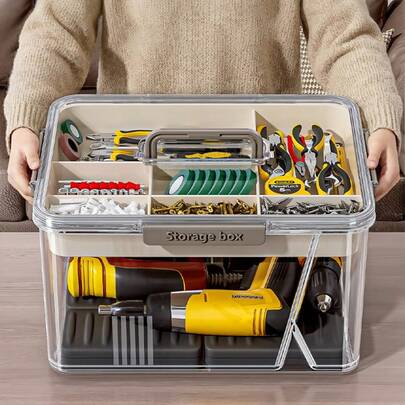 多功能塑料五金工具箱，带隔层，可收纳螺丝、螺母和螺栓，适用于车库、工作室、家庭DIY维修、电子元件等。