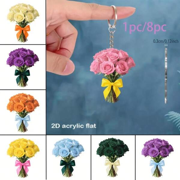 2D Flat Rose Design Acrylic Keychain. Multifunctional Use, Can Be Used To Decorate Handbags, Car Accessories, Keys, Backpacks, Etc. Suitable For Back-To-School Season, Graduation Season, Mother's Day, Father's Day And Other Gift-Giving Occasions.