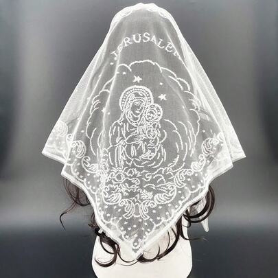 1pc Paisley Pattern Cross & Solid Color Polyester Scarf, Shawl, Headscarf, Versatile For All Seasons, Medugorje