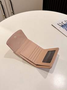 Ví da nữ dạng gập ba, họa tiết lưới kim cương. - Hồng - Xem 11