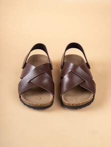 Sandalias cruzadas con tira en el talón para niños de color marrón óxido, para uso al aire libre - Óxido marrón - Ver 5
