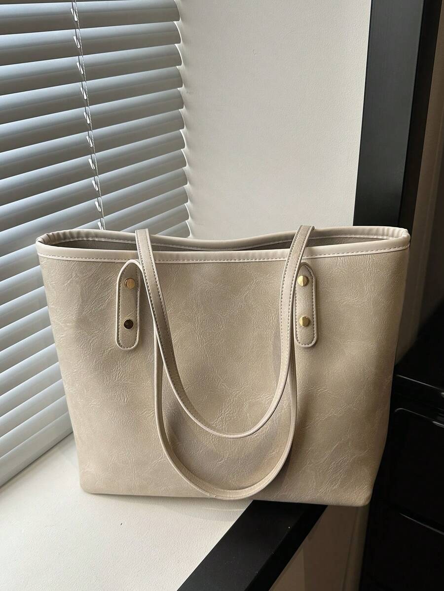Tas Tote Colorblock Serbaguna untuk Wanita, Ringan dan Minimalis, Tas Bahu Kapasitas Besar
