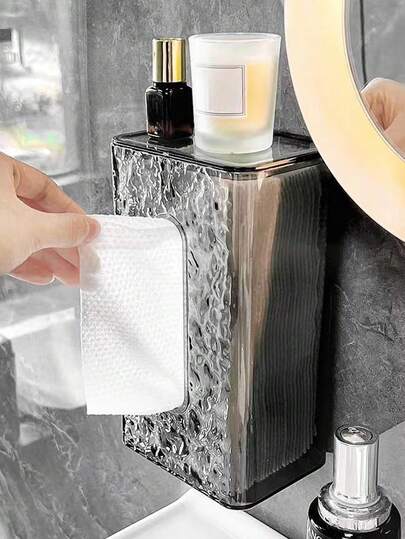 1pc Glacier Pattern Acrylic Wall-Mounted Tissue Box Holder, Suitable For Kitchen, Living Room, Bedroom, Dorm, Bathroom Decor, Storage, Autumn Decoration, Back To School Essential
