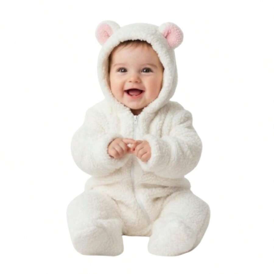 Sheep Winter  For Babies, Long Sleeves, Sheepskin, Hooded With Ears, Children's Clothing - 淺粉色 - 查看 1
