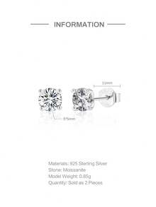 1 par de elegantes pendientes de poste de plata de ley 925 con moissanita, adecuados para aniversario, cumpleaños, regalo de boda - Plateado - Ver 9
