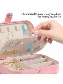 1 Piece Travel Jewelry Box, Small PU Storage Case, Suitable For Women And Girls, Mini Portable Double-Layer Travel Box For Storing Earrings, Rings, Necklaces, Etc. - Multicolor - View 12