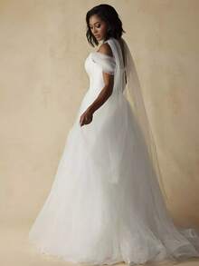 Off Shoulder Corset Tulle Wedding Dress, Retro Elegant Timeless Bridal Gown, Wedding Dresses For Bride, Elegant And Comfortable, Suitable For Wedding, Party, Vacation, Bride, Formal Occasions, Dinner Dress, Prom Dress, After-Party Dress, Homecoming Dress, Cocktail Party, Birthday Party - trắng - Xem 3