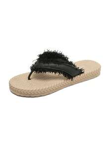 planare Sandalias planas de verano de mujer con suela de EVA tejida, de color beige y negro, adecuadas para uso diario, vacaciones y atuendos de oficina - Negro - Ver 9