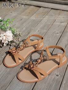 WRCVS Flat Sandals With Criss-Cross Straps And Open Toe, Lightweight, Non-Slip, Vacation Style, Random Woven Pattern, Tassel Outdoor Sandals - Brown - View 6