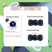 AXH 新款EMS按摩贴片，迷你颈部按摩器，缓解颈部和背部肌肉酸痛，刺激贴片，便携式腿部和身体护理工具 - 黑色 - 查看 3