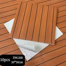 10片装 30cm x 30cm 自粘网格壁纸，3D 复古木纹网格风格自粘墙贴，3D 凹槽墙贴，可移除无缝自粘壁纸，条纹设计，适用于台面和家具翻新、室内墙面装饰，适合 DIY 项目 - A - 查看 15