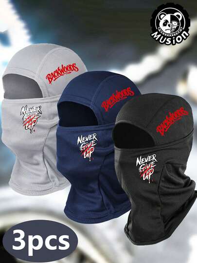 Musion 1-3PCS "Never Give Up" Balaclava Face Mask, Quick-Dry Sweat-Wicking Full Coverage Headgear, Sun Wind Dust Protection For Men, Ideal For Sports & Daily Wear