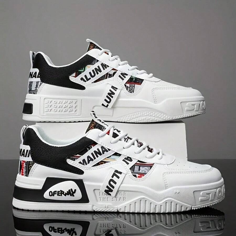 Men's Patchwork Casual Sneakers, Retro Lace-Up Shoes, Durable Leisure Training Shoes, Suitable For All Seasons
