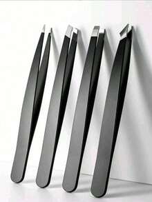 Bộ 4 nhíp tỉa lông mày đa năng bằng thép không gỉ, màu đen, dụng cụ trang điểm làm đẹp, bộ nhíp tỉa lông mày chính xác, nhíp tỉa lông mày chuyên nghiệp bằng thép không gỉ, dụng cụ tỉa lông mày, tẩy lông mặt, sử dụng tại nhà. - Một kích thước phù hợp với tất cả - Xem 4