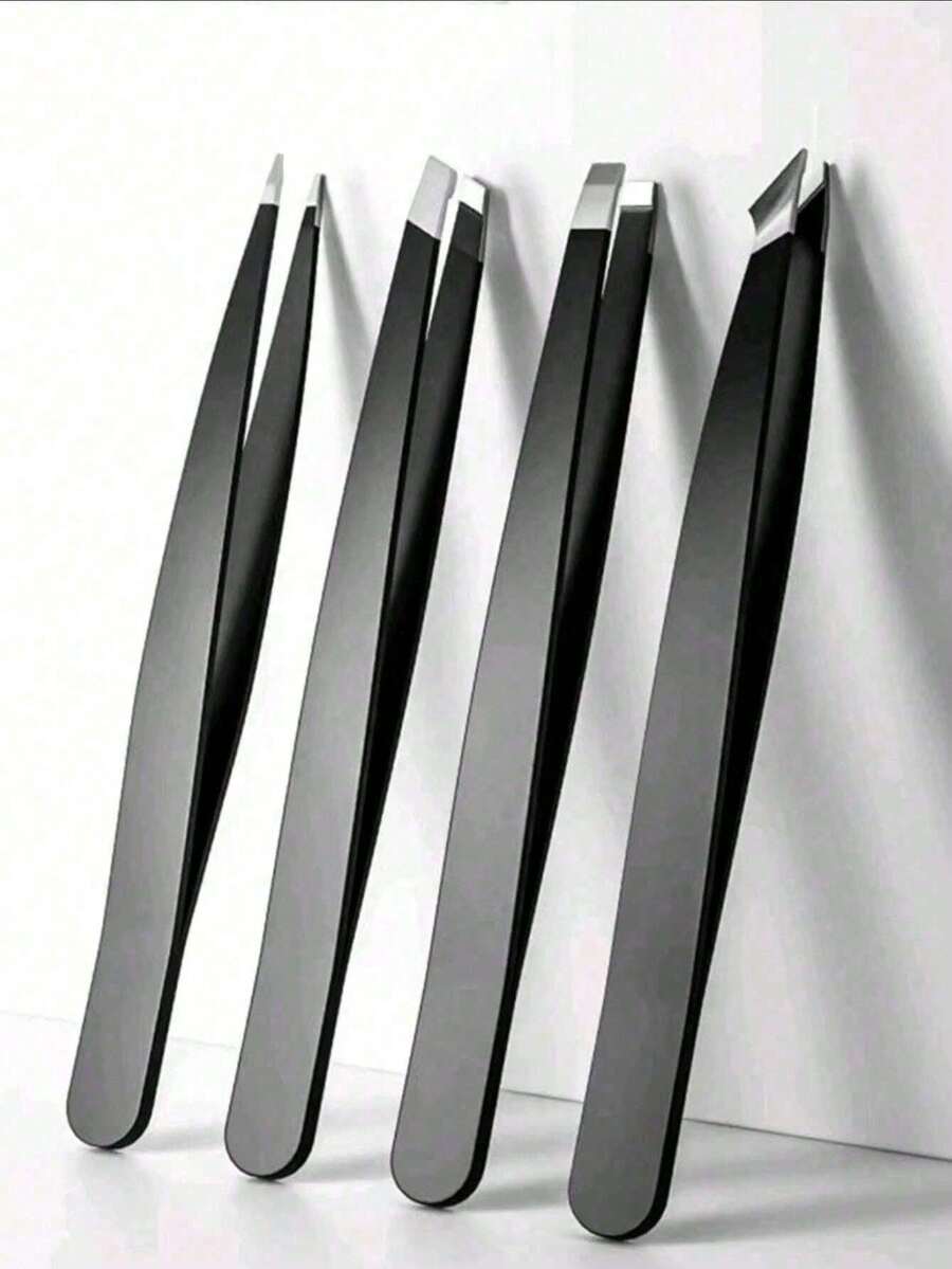 4pcs Stainless Steel Multi-Function Eyebrow Tweezers, Black Makeup Beauty Tools, Precision Eyebrow Tweezer Set, Professional Stainless Steel Eyebrow Tweezers, Eyebrow Trimmer, Facial Hair Removal, Home Use
