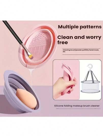 Makeup Brush & Sponge Cleaning Kit, Foldable Silicone Brush Cleaner Bowl, Makeup Sponge Washer & Dryer Tool