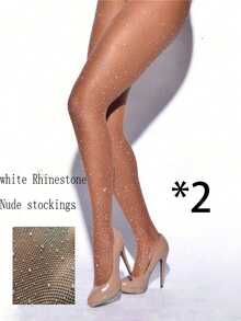 Plus Size Women Fishnet Stockings, Sexy Rhinestone Fishnet Tights - Multicolor - View 20