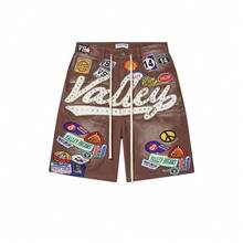 Mens ClothesTrendy Fashion Splicing Retro Jorts Jeans Men's Versatile Casual Drawstrings Shorts For Men - Brown - View 3