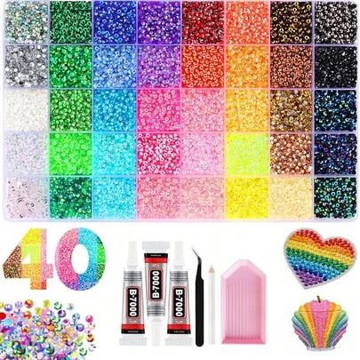 40 Colors Resin Jelly Rhinestones, For Making Dazzling 3mm/4mm/5mm Flat Back Gems, With Tweezers, For DIY Clothing, Shoes, Dazzling Kits, Diamond Art Supplies, Shiny Decorations, Crafts, Cups, Diamond Painting Decor, Nail Decoration