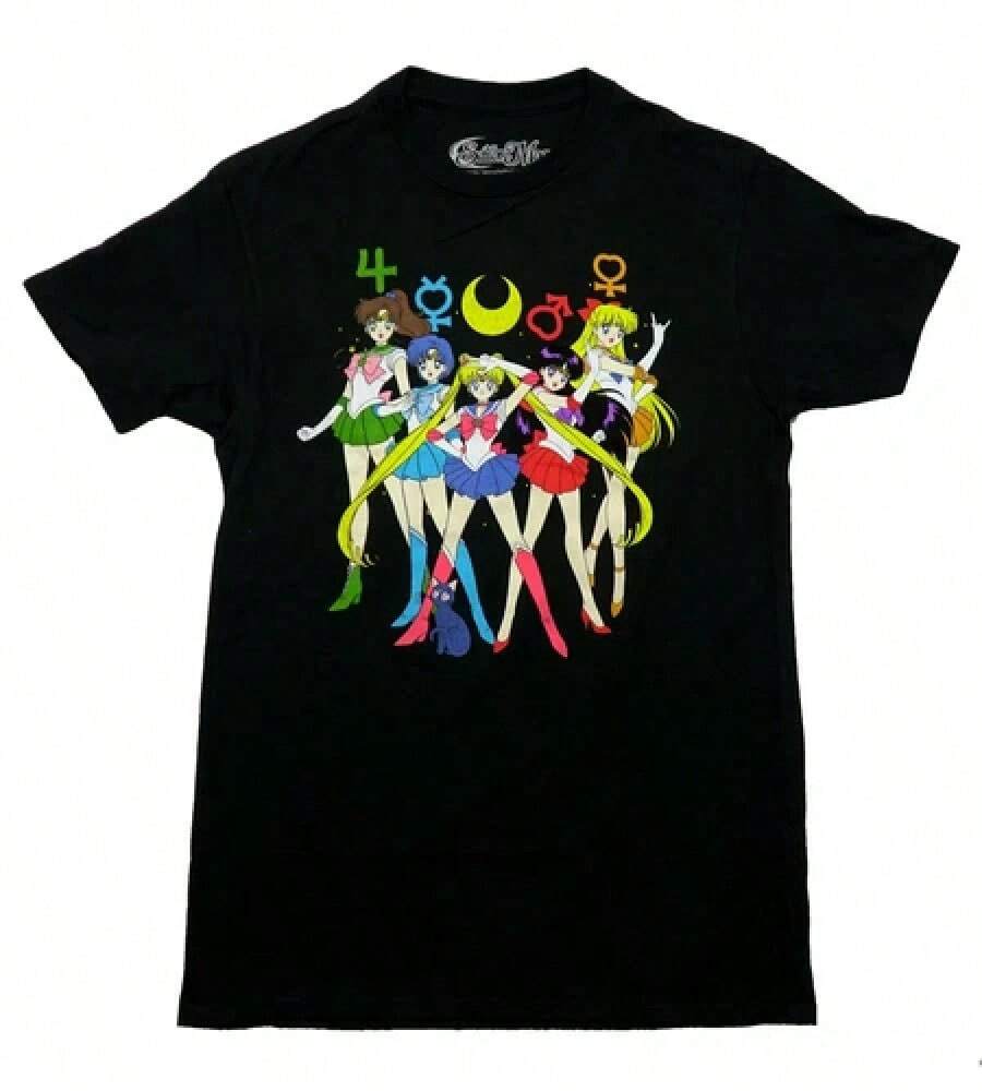 Summer Casual Pure Cotton Fun And Fashionable T-Shirt - The New Adult T-Shirt For Young Female Warriors, Printed With A Pattern Of Characters In Poses Under Celestial Symbols, Suitable For Women To Wear On Summer Vacations And Holidays, And An Ideal Choice For Spring Short Trips And Y2K Style Outings. - 黑色 - 查看 1