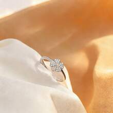 1 chiếc nhẫn bạc S925 cao cấp thiết kế hình lá, đính đá Cubic Zirconia, bản nhẫn có thể điều chỉnh, trang sức thanh lịch và sang trọng để đeo hàng ngày dành cho nữ. - Bạc - Xem 3