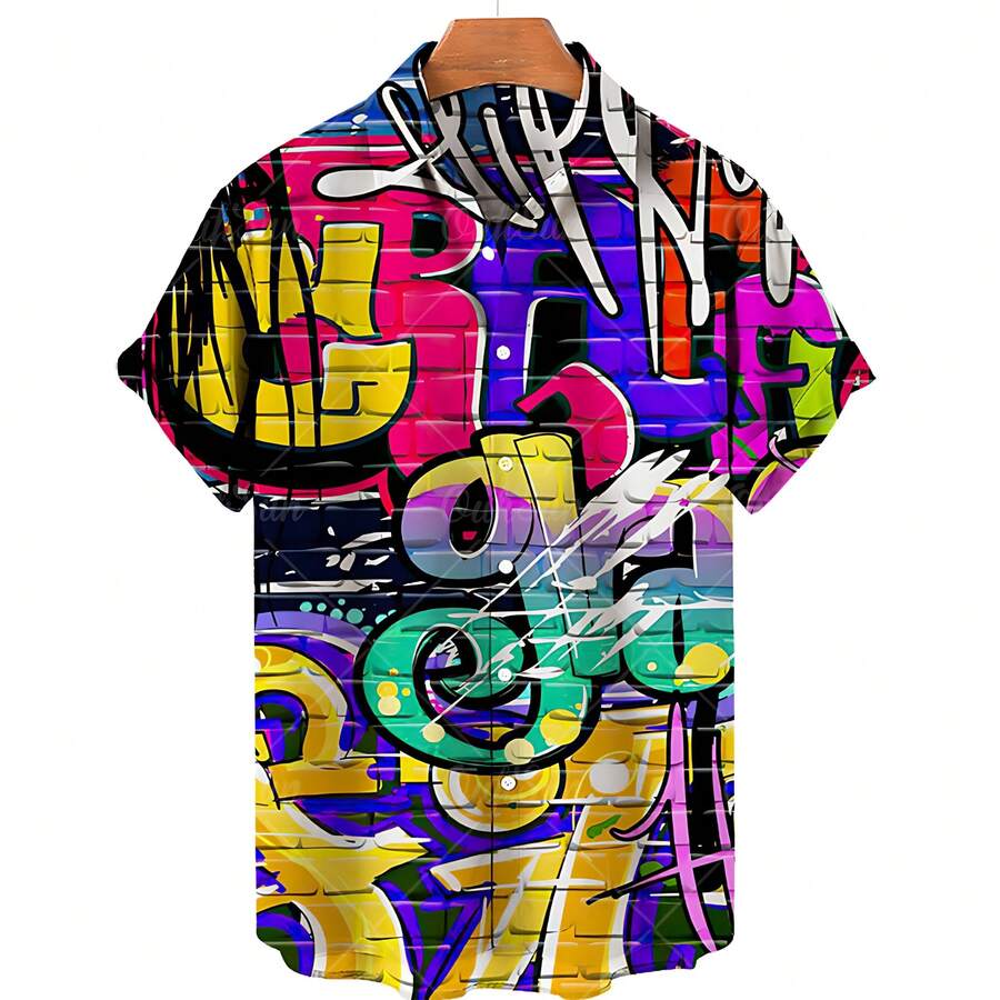 Abstract And Colorful Patterns Symbolize Creative Energy And Happy Emotions. 3D Printed Casual Short Sleeved Button Men's Shirt For Summer Fashion - A508D-AL24367 - 查看 1