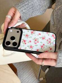 Ốp điện thoại: Ốp điện thoại sang trọng lấp lánh màu hồng hoa hồng nền trắng, tương thích với iPhone 17 Pro Max Air 16 15 14 13 12 11 Pro Max Plus, thiết kế tối giản, thời trang dành cho nữ, viền đen, bóng, chống sốc. - Hồng - Xem 3