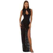 2026 New Sexy Fashion Lace Hollow Out Slit Slim Waist Belted Sleeveless Dress For Women - 紅色(褲子)現貨 - 查看 6