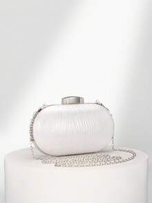 1个优雅叶形褶皱盒式手拿包，女士时尚手提包，适合婚礼、派对和晚宴。高品质链条单肩/斜挎包 - 白色 - 查看 2