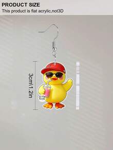 Bông tai hình vịt phẳng 2D, 1 đôi - Hình vịt vàng dễ thương đang uống nước, trang sức thời trang tinh nghịch cho trang phục hàng ngày và đi biển. - Nhiều màu - Xem 4