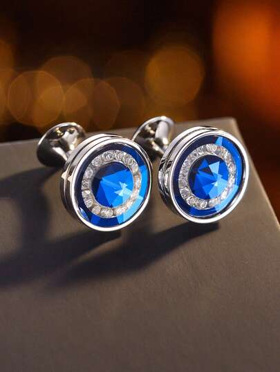 一对奢华水钻铜质袖扣，男士正装衬衫袖扣，适合婚礼、派对和日常佩戴