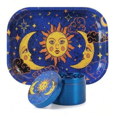 Celestial Rolling Tray Kit - 7" X 5.5" Metal Tray With 2" Metal Grinder - Galaxy Design For Travel & Home Organization - Own A Piece Of The Cosmos (Celestial)