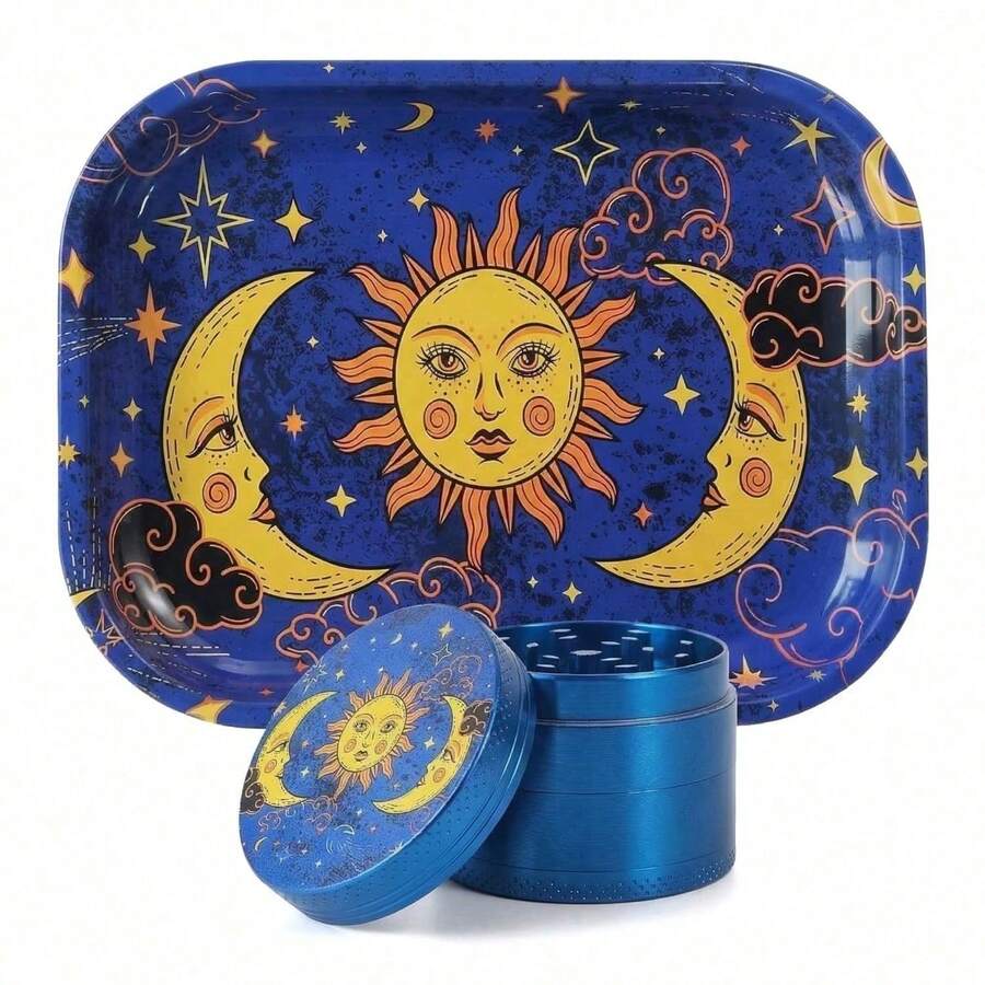 Celestial Rolling Tray Kit - 7" X 5.5" Metal Tray With 2" Metal Grinder - Galaxy Design For Travel & Home Organization - Own A Piece Of The Cosmos (Celestial) - 放 - 查看 1