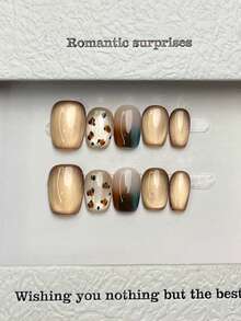 10 Peças Unhas Feitas à Mão Quadradas e Redondas, Unhas Acrílicas Coladas, Curtas e Médias, Minimalismo Marrom, Unhas Brilhantes de Olho de Gato, Padrão de Leopardo Verde e Marrom Degradê, Unhas Elegantes e Simples Artesanais de Luxo para a Primavera, Unhas de Verão, Estilo Moderno, Unhas Versáteis DIY para Festa, Uso Diário e Encontros, Praia e Férias Tropicais, Reutilizáveis, para Mulheres e Meninas como Presente, Suprimentos de Unhas - Multicolorido - Visão 3