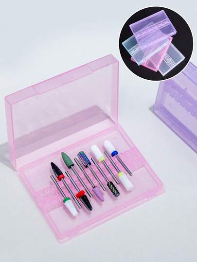 Soporte para brocas de taladro de uñas con 14 agujeros, caja de almacenamiento profesional para brocas de arte de uñas, organizador de brocas de pulido y rectificado para uso en salón de manicura y hogar