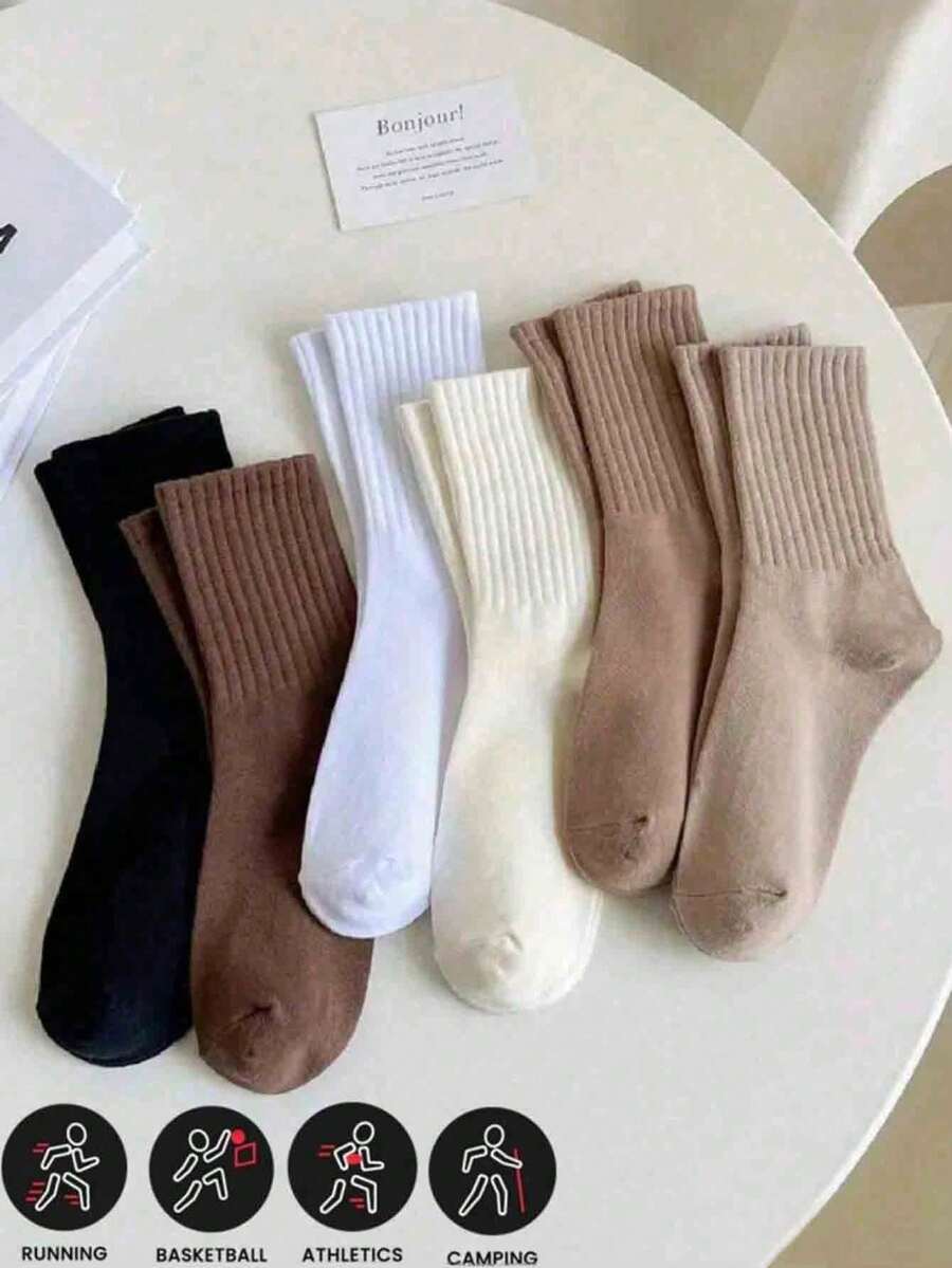 Pacote com 6/3/1 pares de meias esportivas até o joelho, meias de cano médio, macias e confortáveis, absorvem a umidade, adequadas para homens e mulheres, outono/inverno, esportes, uso casual, negócios, férias, presente ideal para o Dia dos Namorados. - Multicolorido - Ver 1