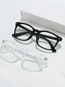 2副男士复古休闲方形黑色时尚平光镜片眼镜，适合日常佩戴和街头摄影 - 彩色 - 查看 1