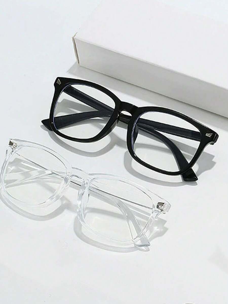 2副男士复古休闲方形黑色时尚平光镜片眼镜，适合日常佩戴和街头摄影 - 彩色 - 查看 1