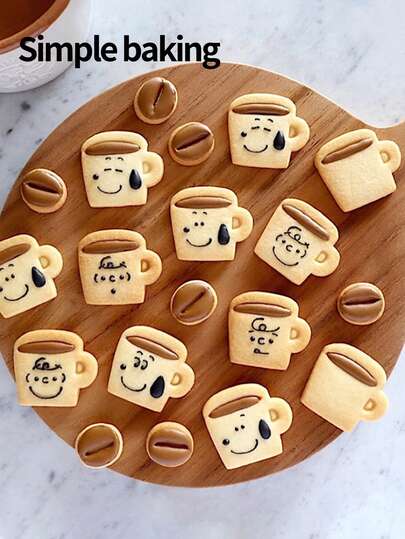 Two Pieces Coffee Cup And Coffee Bean Cookie Cutter, PLA Material Cookie Stamp, Cake Decoration Cookie Mold